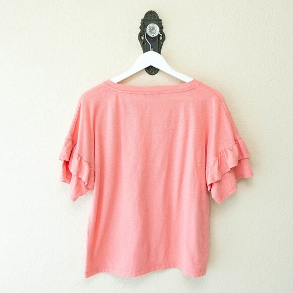 J Crew Womens Small Coral Ruffle Sleeve Top Oversized Casual Shirt - Picture 5 of 7